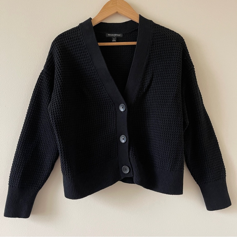 Banana Republic Factory Black Textured Button-Front Cardigan